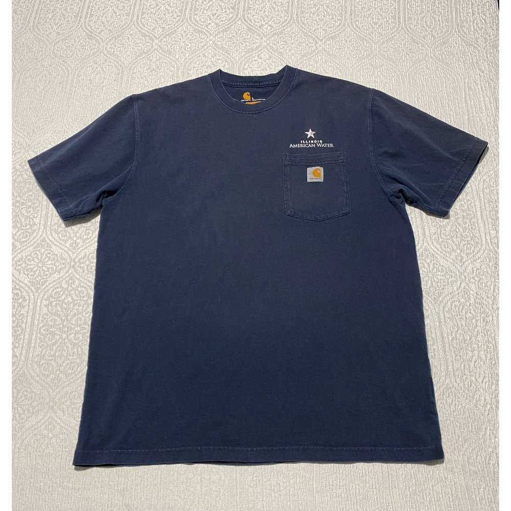 Carhartt‎ Mens K87 Navy Blue Pocket T-Shirt Large Original Fit Illinois Water